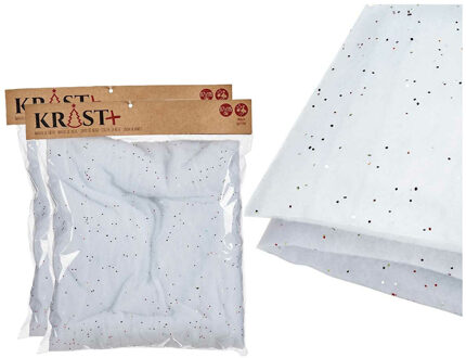 Krist+ Sneeuwdekens/sneeuwtapijt - 2x - wit - 114 x 96 cm - met glitter - polyester