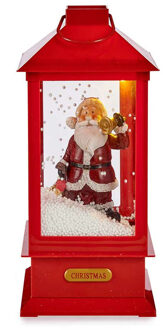 Krist+ Snowglobe lantaarn - kerstman en sneeuwpop - rood - 33 cm - met verlichting en muziek