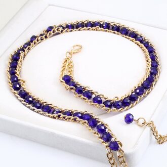 Kristal Taille Keten Vrouwen Verlengd Metalen Ketting Riem Veelzijdige Decoratieve Jurk Mode Zomer Rok Riem Accessoires blauw