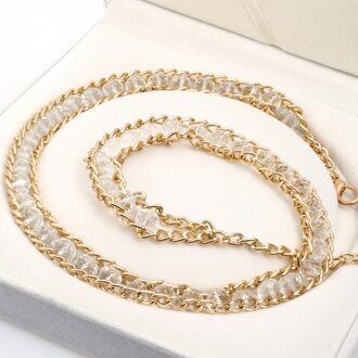 Kristal Taille Keten Vrouwen Verlengd Metalen Ketting Riem Veelzijdige Decoratieve Jurk Mode Zomer Rok Riem Accessoires wit