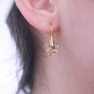 Kristallen Hart Oorbellen - Goud en Amber - One Size