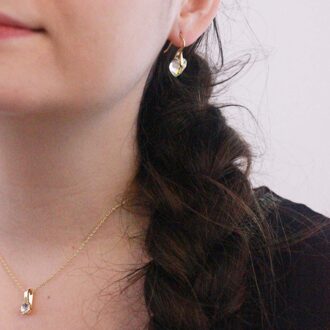 Kristallen Hart Oorbellen - Goud en Glanzend Wit