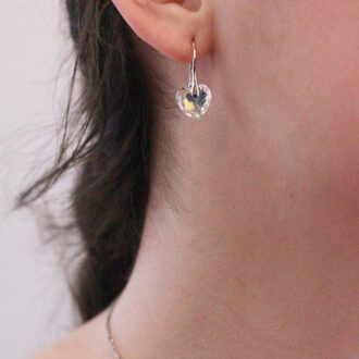 Kristallen Hart Oorbellen - Zilver en Glanzend Wit