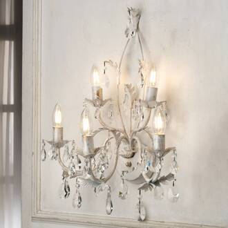 Kristallen wandlamp Teresa, ivoor 5-lamps ivoor, goud, helder