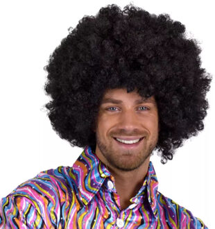 Kroeshaar Afro verkleed pruik - zwart - Disco thema verkleed pruiken