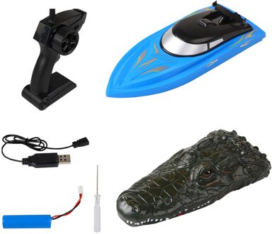 Krokodil Boot Elektrische Blauw Meer Racing Boot Afneembare Spoof Gesimuleerde 2.4G Afstandsbediening Waterdichte Oplaadbare Speelgoed