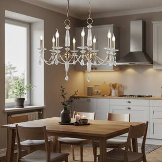 Kroonluchter Adone, lineair, 8-lamps, messing, kristalglas helder, messing