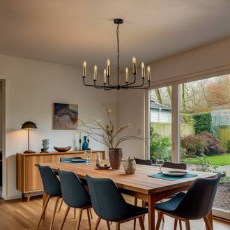 Kroonluchter Ampli, zwart/goud, 8-lamps zwart, goud