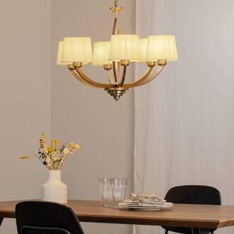 Kroonluchter AV-1876-6ES 6-lamps met kappen antiek goud, crème