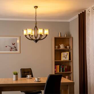 Kroonluchter AV-7002-1876-6BSY met glazen kappen zwart, rookgrijs getint