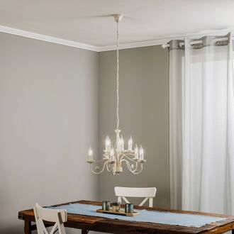 Kroonluchter Ayleen van staal, 10-lamps, wit wit, goud