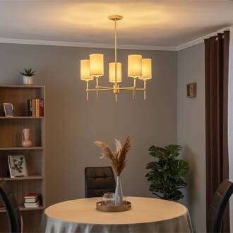 Kroonluchter Azzi textiel kap 5-lamps wit messing, wit