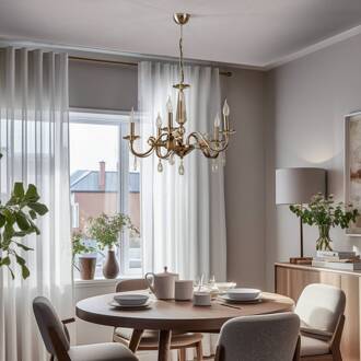 Kroonluchter Castro, antiek messing, 5-lamps messing antiek, helder