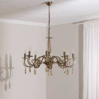 Kroonluchter Castro, antiek messing, 8-lamps messing antiek, helder