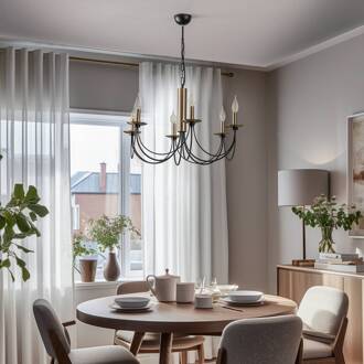 Kroonluchter Dofa, messing antiek/zwart 6-lamps antiek messing, zwart