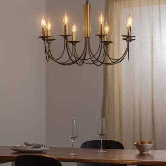 Kroonluchter Dofa, messing antiek/zwart 8-lamps antiek messing, zwart