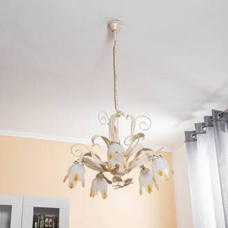 Kroonluchter Elena in Florentijnse stijl, 5-lamps antiek goud, wit