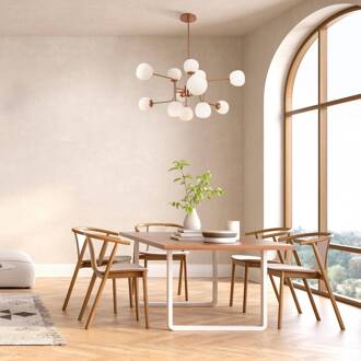 kroonluchter Erich, messing rosé glas/metaal 12-lamps. koperen rosé, wit