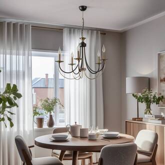 Kroonluchter Ferra, antiek messing, 5-lamps antiek messing, zwart