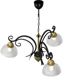 Kroonluchter Flora, 3 glazen kappen, zwart/messing gesatineerd, zwart, messing