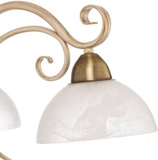 Kroonluchter Flora, drie glazen kappen, wit/messing wit, gesatineerd, messing