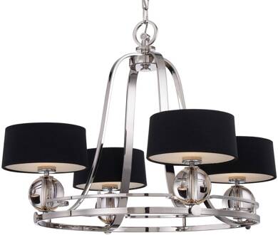 Kroonluchter Gotham 4-lamps met textielkappen zilver, zwart
