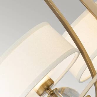 Kroonluchter Gotham, stoffen kap, 4-lamps messing geborsteld messing, crème