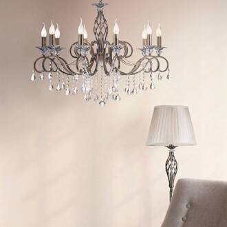 kroonluchter Grace antiek messing metaal/glas 10-lamps. oud messing, helder