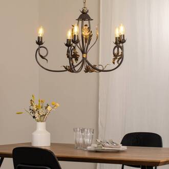 Kroonluchter Gretel, 5-lamps, bronskleurig, metaal, E14