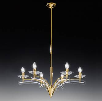 Kroonluchter ICARO, 6-lichts met kristalglas, goud transparant