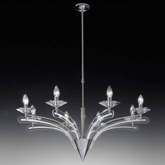 Kroonluchter ICARO m. kristalglas, 8-lichts, chroo transparant