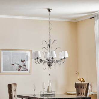 Kroonluchter Jacqueline, 6-lamps, wit chroom, wit, helder