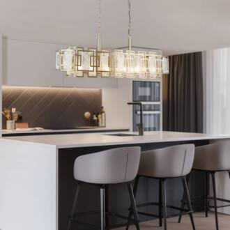 Kroonluchter Karmella 100 cm messing antiek 12-lichts. antiek messing, wit