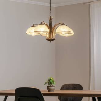 Kroonluchter Korfu, 5-lamps, Ø 68 cm, goudkleurig antiek goudkleurig antiek, albastkleurig