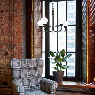 Kroonluchter Malou met glazen kappen, 5-lamps zwart