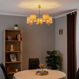 Kroonluchter Polo, 5-lamps, beige/messing donker beige, donker messing