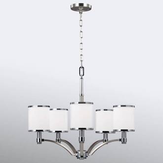 Kroonluchter Prospect Park 5-lamps mat nikkel, chroom, wit