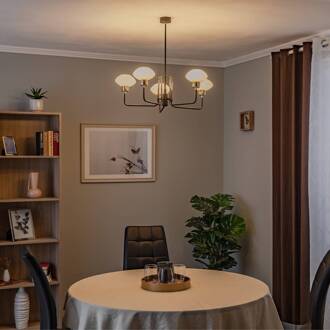 Kroonluchter Ravello, 5-lamps, zwart/wit/goud wit, zwart, messing