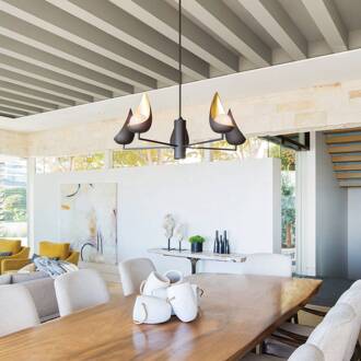 Kroonluchter Ren, 6-lamps, zwart/goud mat zwart, goud, wit