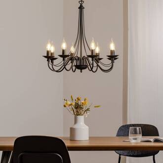 Kroonluchter roze, zwart, 8-lamps, metaal