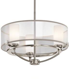 Kroonluchter Saldana 3-lamps vertind organza tin, transparant, opaal