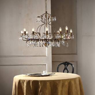 Kroonluchter Teresa, 12-lamps, bronskleurig, kristal brons, helder