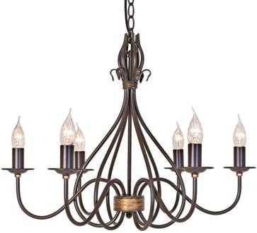 Kroonluchter Windermere 6-lamps roestkleurig, goudkleurig