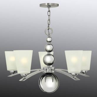 Kroonluchter Zelda 5-lamps nikkel nikkel gepolijst, wit