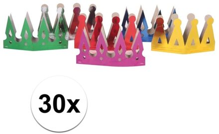 Kroontjes voor kinderen - karton - 30x stuks - kronen - verjaardag - prinses - koningin - gekleurd
