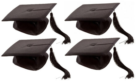 Kruger Luxe afstudeer geslaagd hoedjes - 4x - zwart - 28 x 28 cm - volwassenen