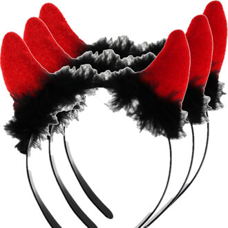 Kruger Set van 6x stuks halloween duivel hoorntjes diadeem rood plastic met pluche - Verkleedhoofddeksels