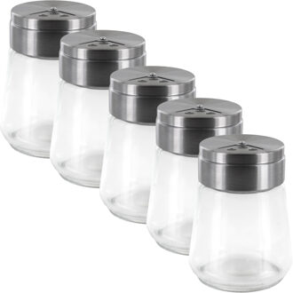 kruidenpotjes - 5x - glas - 80 ml - transparant - met strooier