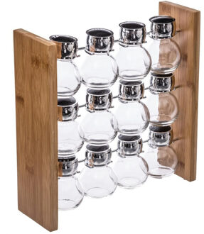 Kruidenrekje - met 12 kruidenpotjes - van bamboe - 29 x 29 cm