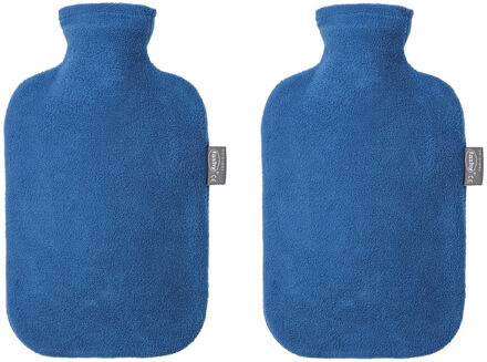 Kruik met fleecehoes - 1x - blauw - 2 liter - kunststof - warmwaterkruik - waterkruik